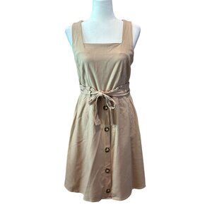 Monteau Beige Sleeveless Button-Down Belted Dress L